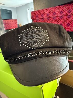Harley-Davidson Black Studded Biker Cap with Braided Trim